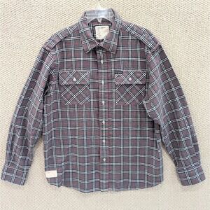 Rocawear Button Up Shirt Mens XL Grey Red Plaid Shoulder Strap Streetwear Y2K